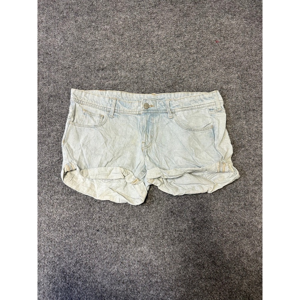 H&M Denim Shorts Womens Size 40 Light Blue Skinny Low Waist Cuffed Casual Faded